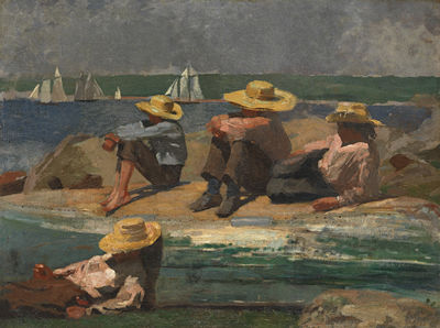 Winslow Homer : CHILDREN ON THE BEACH (WATCHING THE TIDE GO OUT; WATCHING THE BOATS)