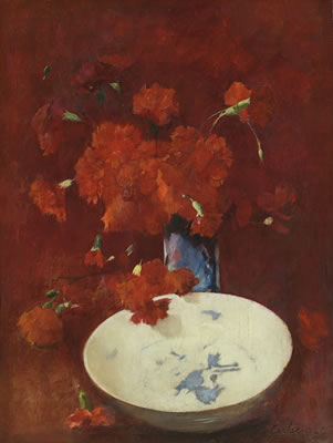 Emil (Soren Emil) Carlsen : RED CARNATIONS AND DELFT (RED CARNATIONS)