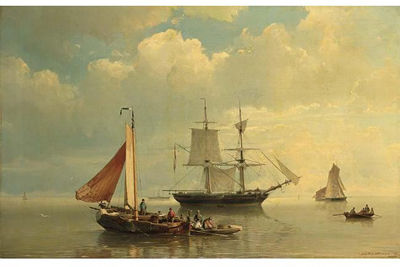 Johannes Hermanus Barend Koekkoek : SHIPPING ON THE ZUIDERZEE