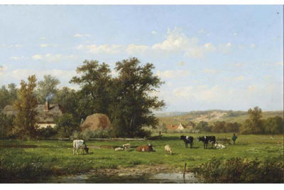 Anthonie Jacobus Van Wijngaerdt : COWS IN A SUMMER LANDSCAPE