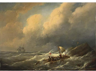 Christian Cornelis Kannemans : FIGURES ON A RAFT IN ROUGH SEAS