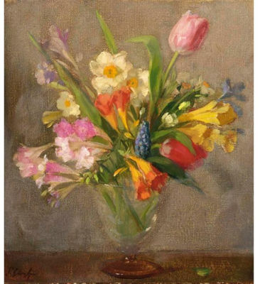 Salomon Garf : A FLOWER STILL LIFE WITH TULIPS AND DAFFODILS