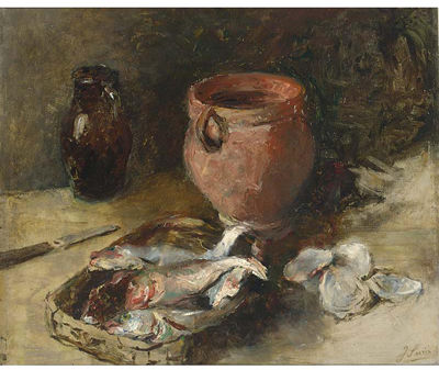 Jacoba Surie : A Kitchen Still Life with Fish and Oysters