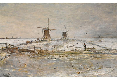 Paul Joseph Constantin Gabriel : SNOW COVERED WINDMILLS NEAR OVERSCHIE