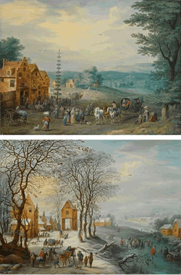 Karel (Charles) Beschey : A summer and a winter landscape (a pair)