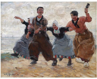 Willy Sluiter : VOLENDAM, KERMISGANGERS (AT THE FAIR OF VOLENDAM)