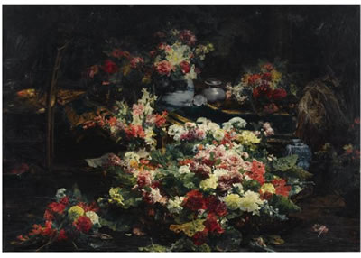 Georges Jeannin : AN ABUNDANCE OF FLOWERS IN THE ARTIST'S STUDIO