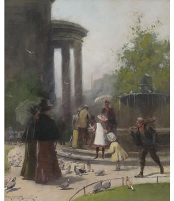 Frederic Marlett Bell-Smith : FEEDING PIGEONS, ST. PAUL'S CHURCH YARD