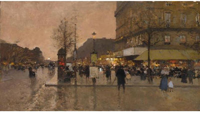 Eugene Galien-Laloue : LES GRANDS BOULEVARDS DE PARIS, CRÉPUSCULE