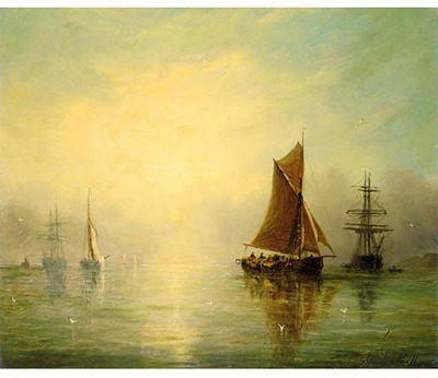 Adolphus Knell : FISHING BOATS IN A CALM