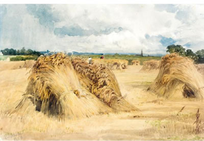 Edward Duncan : HAY AND WHEAT STOOKS BEFORE THE RAIN