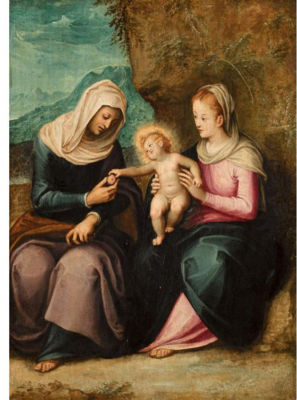 Guglielmo Caccia : THE MADONNA AND CHILD WITH SAINT ANNE IN A LANDSCAPE