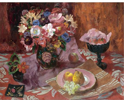 Mary Nicol Neill Armour : Still Life with Poppies, Azalias and Fruit