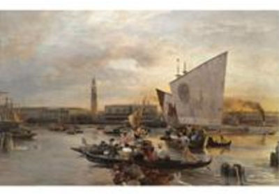 Oswald Achenbach : BLICK GEN DOGENPALAST UND ST. MARCO (VIEW OF THE DOGES PALACE AND ST. MARK'S)