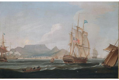 William John Huggins : THE EAST INDIAMAN LOWTHER CASTLE, OFF TABLE BAY, CAPE TOWN