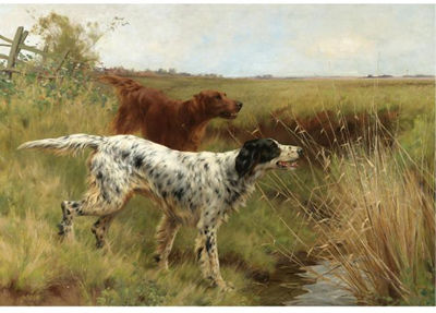 Thomas Blinks : AN ENGLISH AND AN IRISH SETTER IN A LANDSCAPE