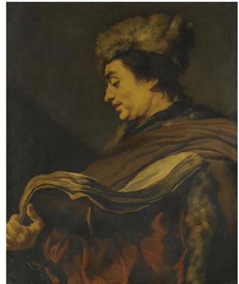 Claude Vignon : PROFILE OF A MAN WEARING A FUR HAT AND A FUR-LINED COAT, HOLDING A BOOK