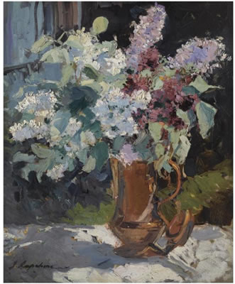 Georgii Aleksandrovich Lapshin : STILL LIFE OF LILACS