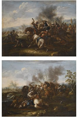 Francesco Graziani : TWO BATTLE SCENES BETWEEN CHRISTIANS AND TURKS