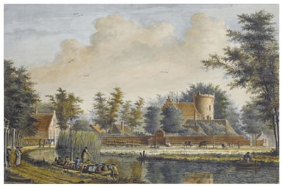 Theodor Dirk Verrijk : A PAIR OF VIEWS OF THE CASTLE OF LOENERSLOOT