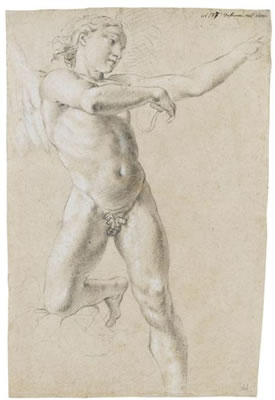 Lorenzo de' Ferrari : Study fo a figure of Icarus (a study of the same figure in red and black chalk verso)