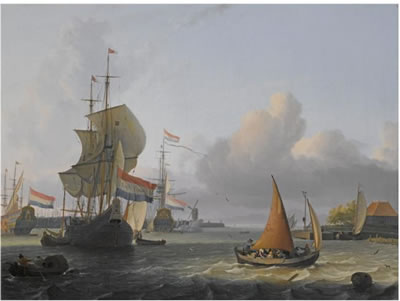 Ludolf Backhuysen I : SHIPPING ON THE IJ AT VOLEWIJK NEAR AMSTERDAM