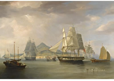 William John Huggins : THE OPIUM SHIPS AT LINTIN, CHINA, 1824