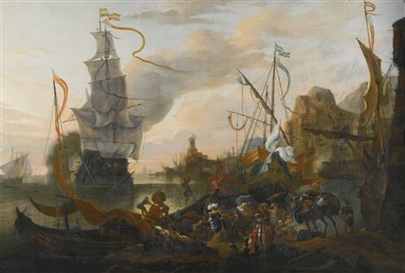 Hendrik Van Minderhout : A LEVANTINE HARBOUR