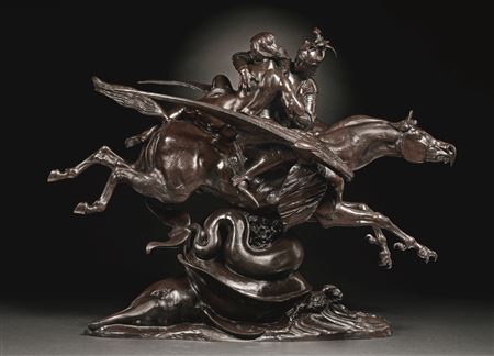 Antoine-Louis Barye : ANGÉLIQUE ET ROGER, MONTÉS SUR L'HIPPOGRIFFE (BOUCHE FERMÉE) (ANGELICA AND ROGER, MOUNTED ON A HIPPOGRIFFE (MOUTH CLOSED))