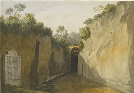 John Warwick Smith : IRTHINGTON, CUMBERLAND 1749 - 1831 LONDON ENTRANCE TO THE GROTTO OF POSILLIPO, NAPLES