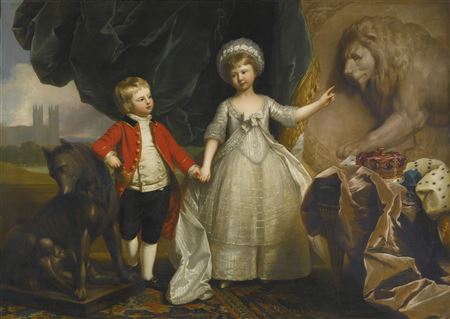 Benjamin West : PORTRAIT OF  PRINCE WILLIAM (1776-1834), LATER 2ND DUKE OF GLOUCESTER AND EDINBURGH, AND HIS ELDER SISTER, PRINCESS SOPHIA (1773-1844) OF GLOUCESTER