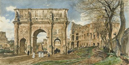 Rudolf von Alt : DER KONSTANTINBOGEN UND DAS KOLOSSEUM IN ROM (THE ARCH OF CONSTANTINE AND THE COLOSSEUM, ROME)