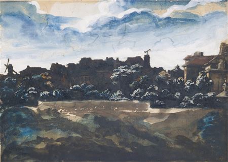 Theodore Gericault : VUE DE LA COLLINE DE MONTMARTRE  - RECTO COMBAT D'UNE AMAZONE ET D'UN LAPITHE, D'APRÈS MONTFAUCON - VERSO