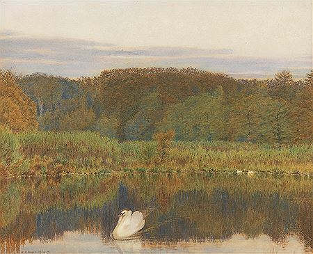 George Price Boyce : ABINGER MILL-POND, SURREY - MORNING IN LATE AUTUMN