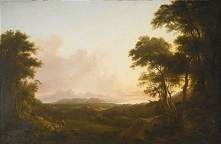 Alexander Nasmyth : VIEW OF CROSBIE CASTLE IN AYRSHIRE, WITH THE ISLE OF ARRAN BEYOND