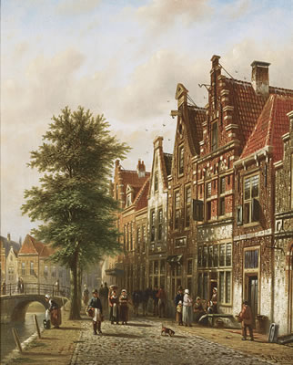 Johannes Franciscus Spohler : THE GRACHTEN, AMSTERDAM: A PAIR