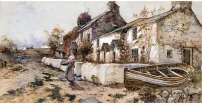 Joseph Hughes Clayton : FIGURE OUTSIDE A COUNTRY COTTAGE