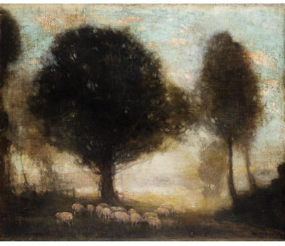 William George Robb : LANDSCAPE WITH SHEEP AND TREES