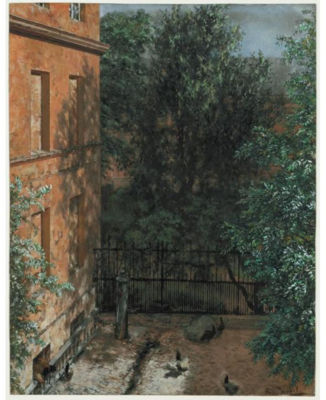 Adolph Friedrich Erdman von Menzel : BLICK IN EINEN KLEINEN HOF (VIEW INTO A LITTLE YARD)