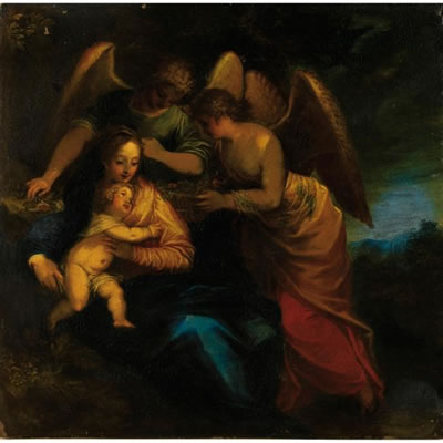 Hans (Johann) Rottenhammer I : La vierge à l'enfant servie par les anges