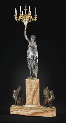 Albert-Ernest De Carrier-Belleuse : Importante figure féminine formant porte-torchères, vers 1867-1878