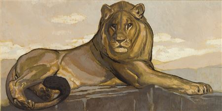 Paul Jouve : LION COUCHÉ,  VERS 1930