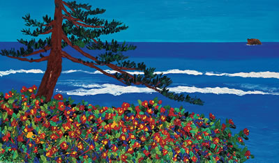 SukWon Sa : Seascape with a Pine Tree and Camellia