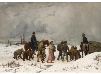 Simon Durand : Winter Landscape with Jugglers, Dancing Bears and Gendarmes on Horseback