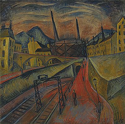 Ignaz Epper : URBAN LANDSCAPE WITH TRACKS AND STACKS