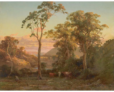 Louis Buvelot : NEAR BACCHUSMARSH [SIC]. SUNSET ON THE WERRIBEE