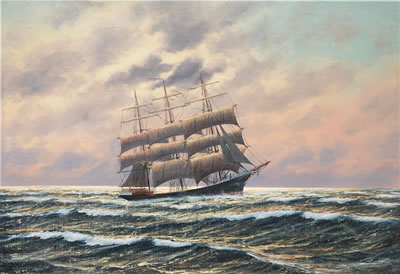 Franz Schaffner : Full rigged Ship on at Sea