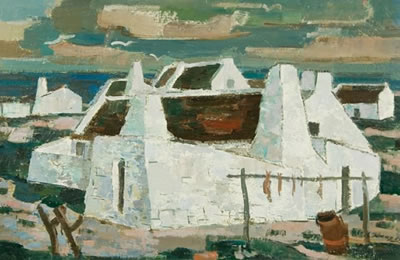 Alfred Frederic Krenz : WHITE COTTAGES IN THE SAND, ARNISTON