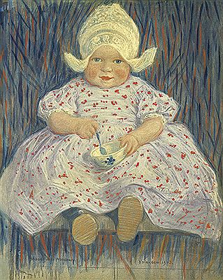 Marcia Woodbury : Seated Dutch Child with a Bowl and Spoon.