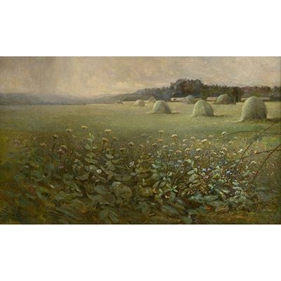 Charles Porter : 'Landscape with Grain Stacks'